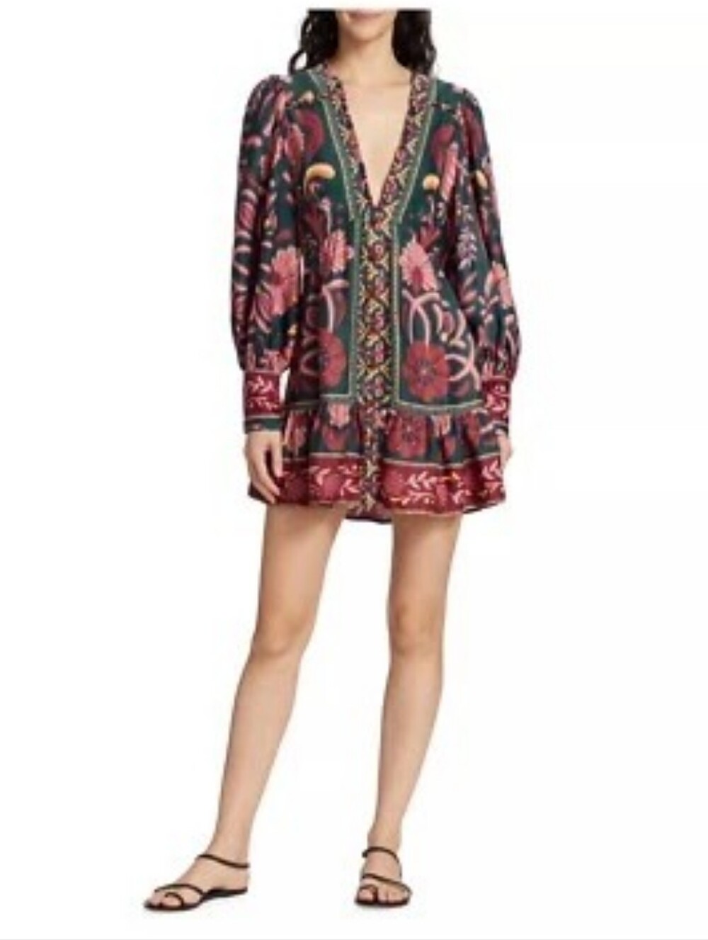 Seashell Tapestry Balloon-full Sleeve Minidress Medium Farm Rio. NWT